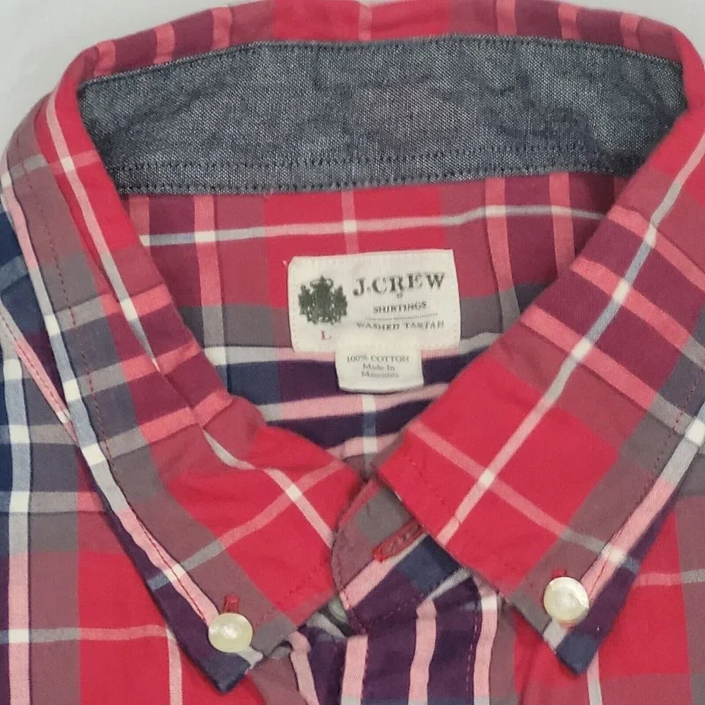 J Crew Shirt Mens Large Long Sleeve Button Up  Casual Collared Plaid Red And Blu